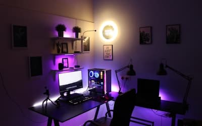 Black laptop computer on table
