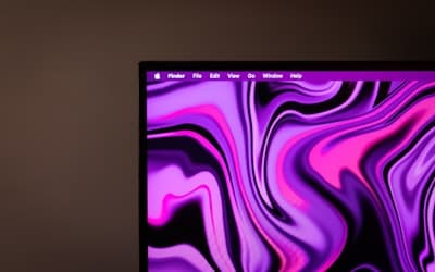 A computer screen with a purple and pink design on it